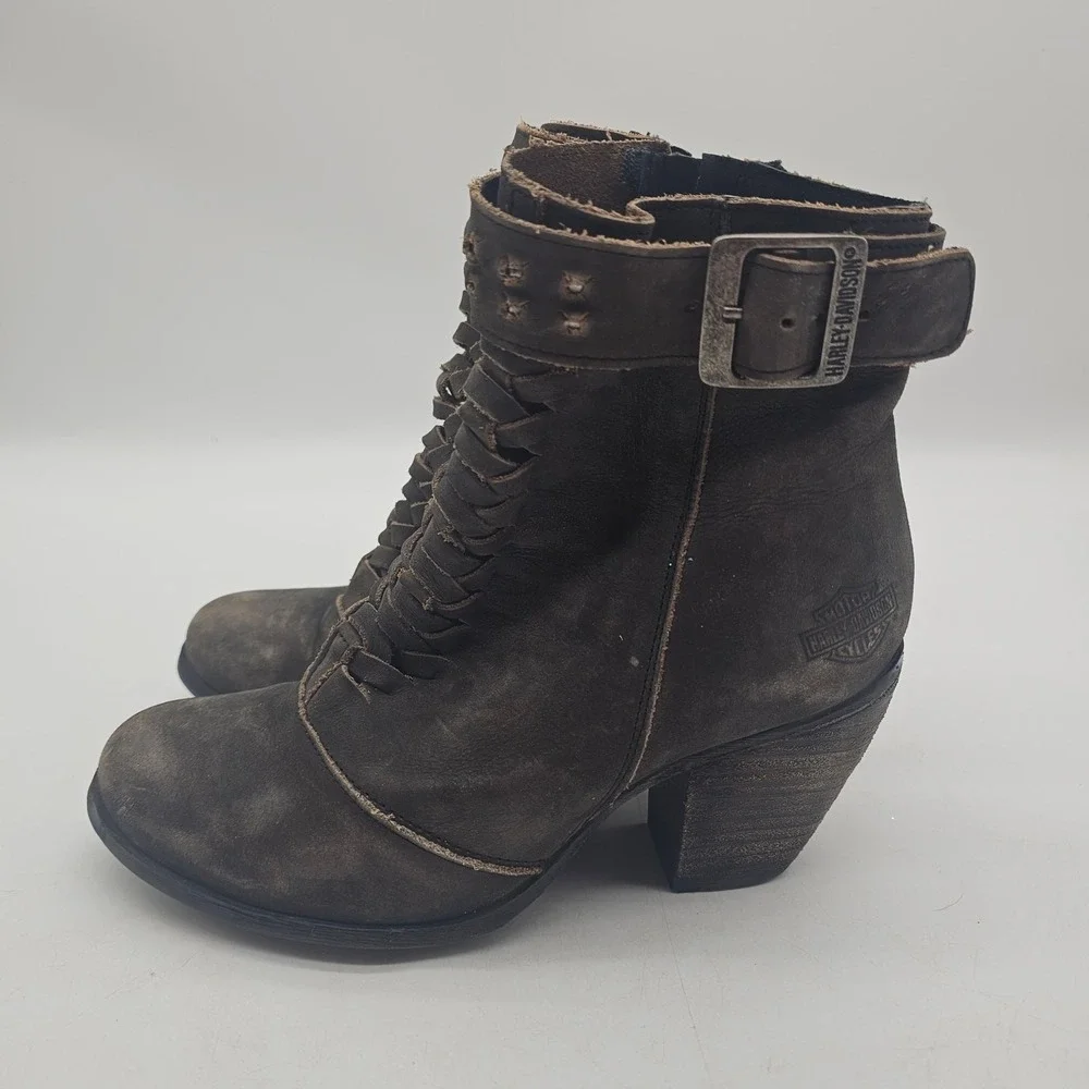 Harley Davidson Calkins Moto Boots Distressed Leather Motorcycle Buckle 8.5